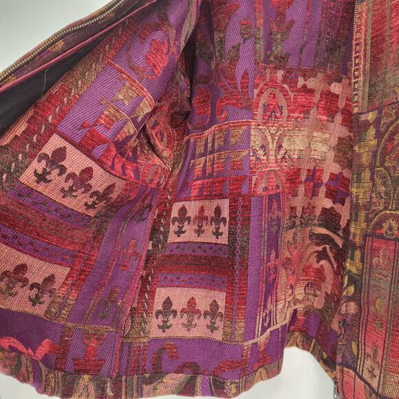 Coldwater Creek Burgundy Purple Fleur-de-lis Zip-up Tapestry Jacket Women's L - Picture 7 of 8